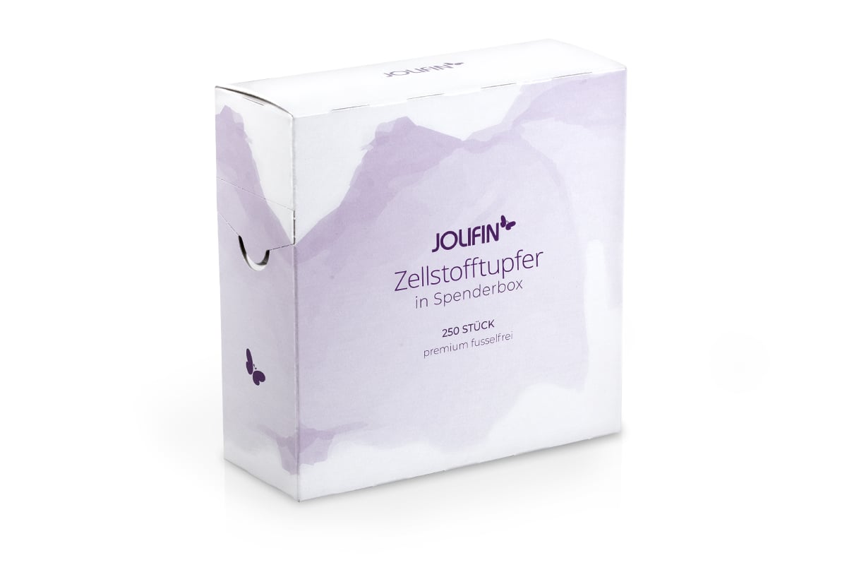 Jolifin 250er Zellstofftupfer in Spenderbox - Premium fusselfrei