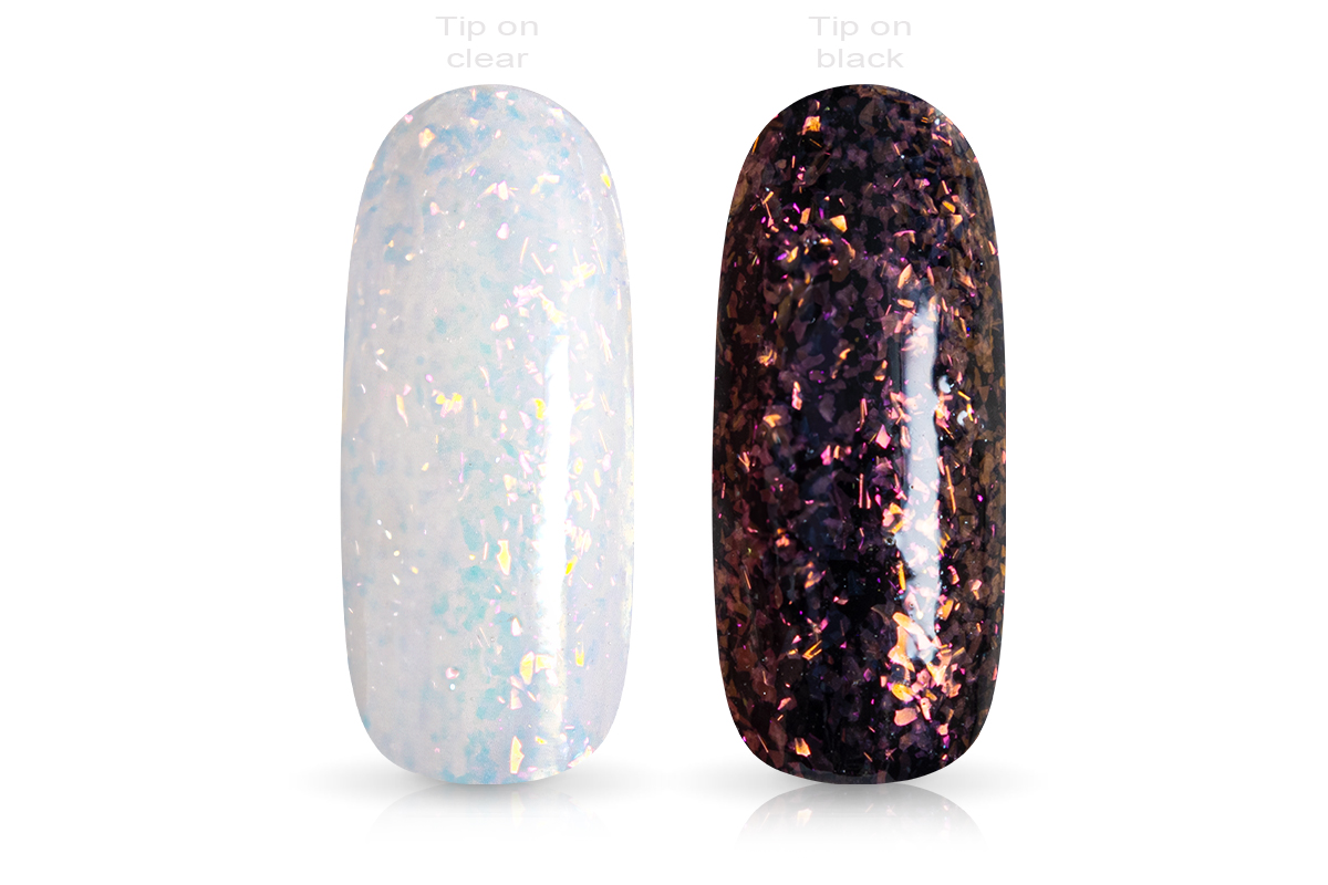 Jolifin LAVENI Shellac - Top-Coat without sweat layer Aurora peach Flakes 10ml