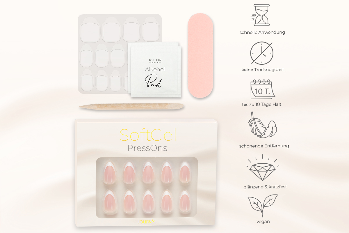 Jolifin SoftGel PressOns - short almond - French-white