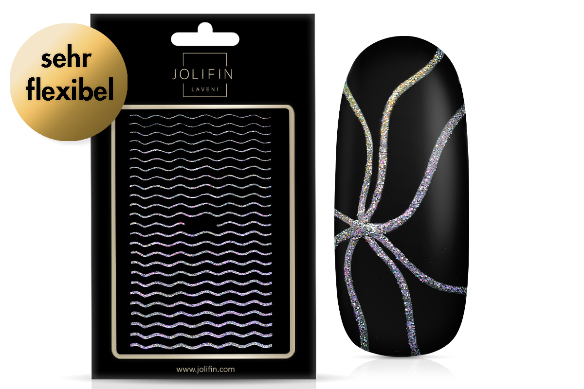 Jolifin LAVENI XL Sticker - Hologram Glitter Waves silver 