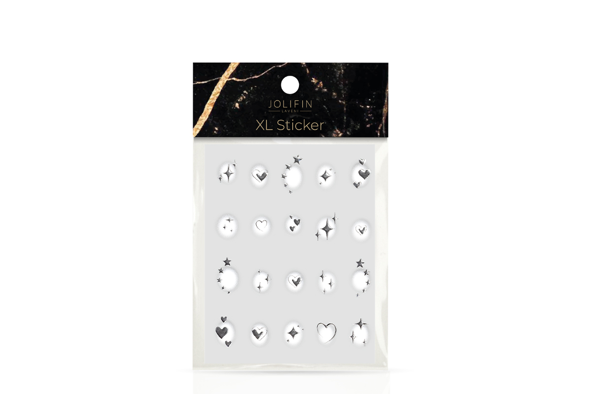 Jolifin LAVENI XL Sticker - silver hearts & stars aura white