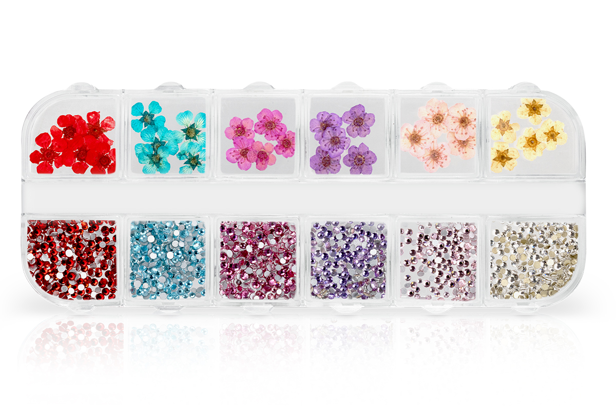 Jolifin XL Nailart-Display - Dried Flowers & Strasssteine
