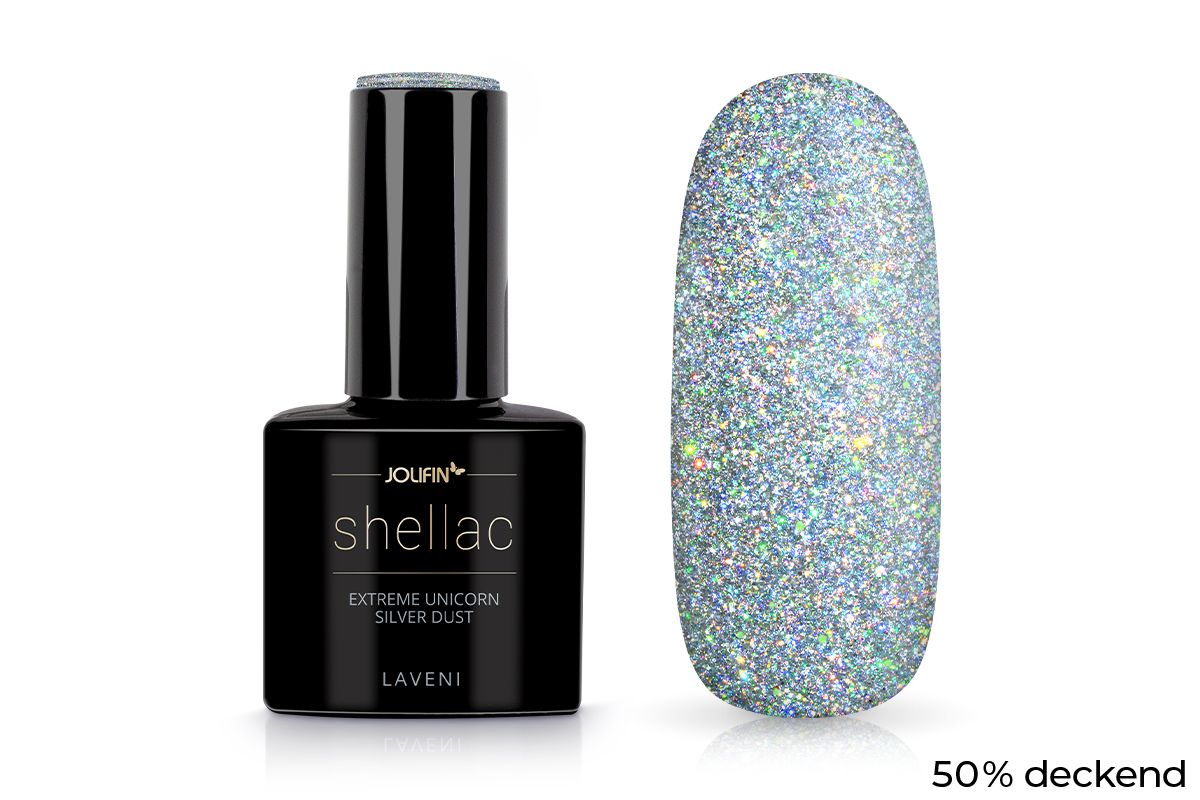 Jolifin LAVENI Shellac - extreme unicorn silver Dust 10ml