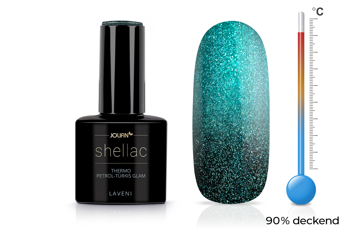 Jolifin LAVENI Shellac - Thermo petrol-turquoise glam 10ml