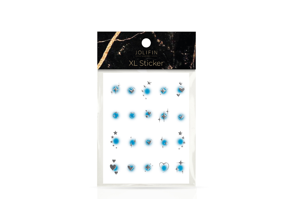 Jolifin LAVENI XL Sticker - silver hearts & stars aura blue