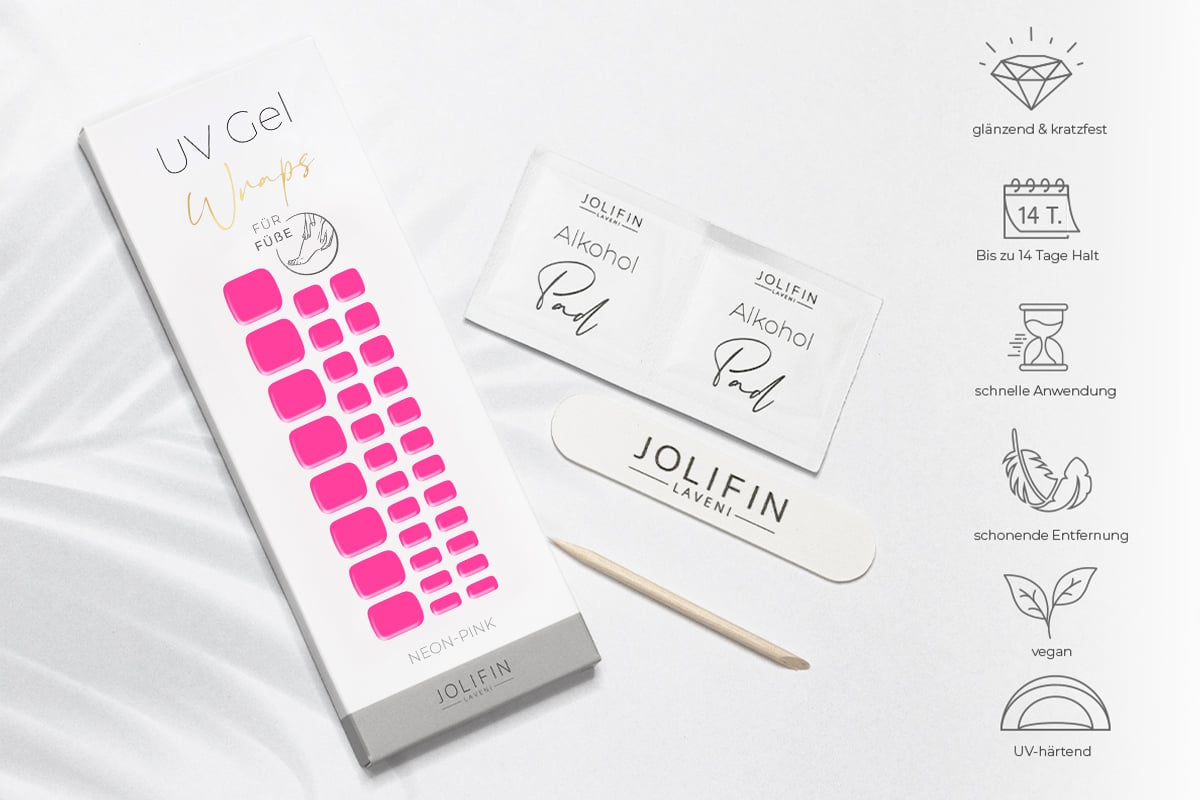 Jolifin LAVENI UV Gel-Wraps für Füße - neon-pink