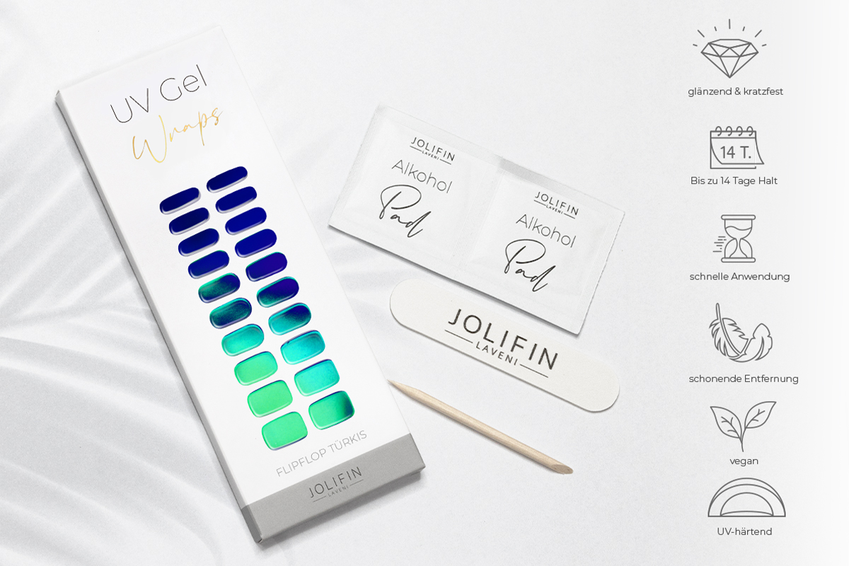 Jolifin LAVENI UV Gel Wraps - FlipFlop turquoise