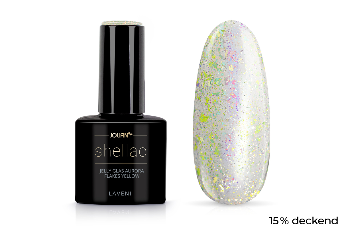 Jolifin LAVENI Shellac - Jelly Glas aurora Flakes yellow 10ml
