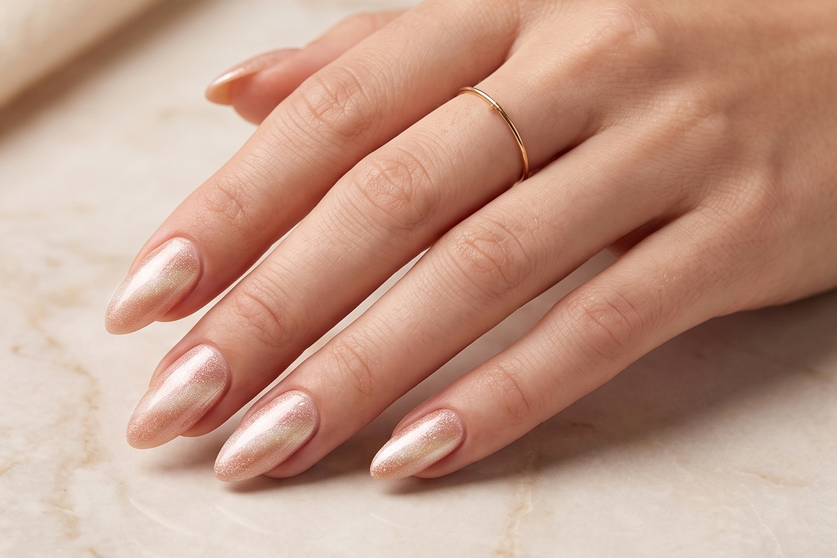 Jolifin LAVENI Shellac - Cat-Eye pearl apricot 10ml