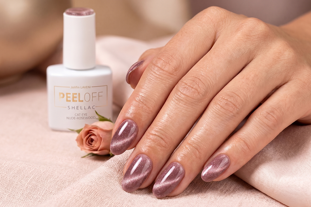 Jolifin LAVENI Shellac PeelOff - Cat-Eye nude-rosewood 10ml