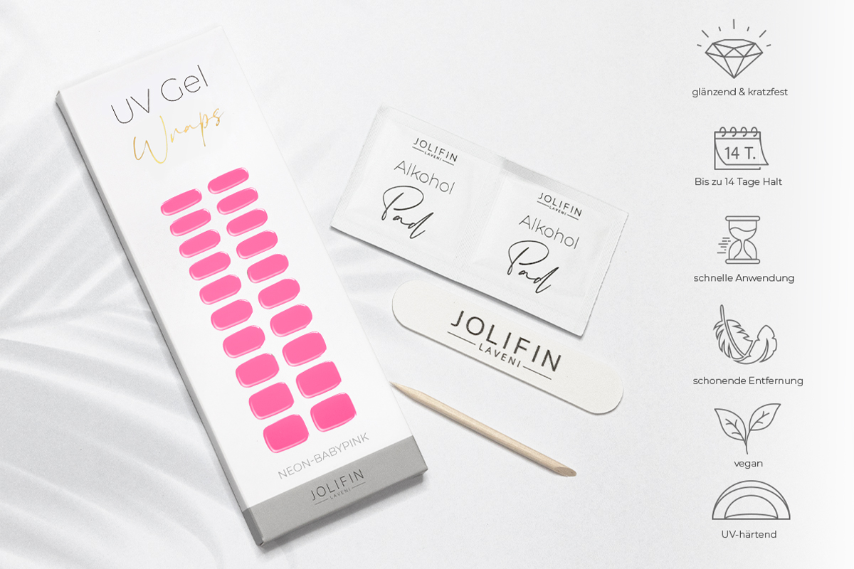 Jolifin LAVENI UV Gel Wraps - neon baby pink