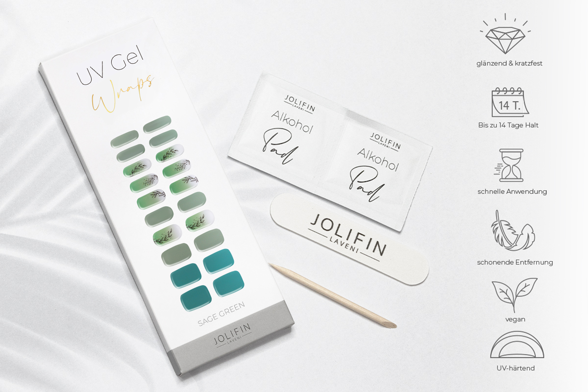 Jolifin LAVENI UV Gel Wraps - sage green