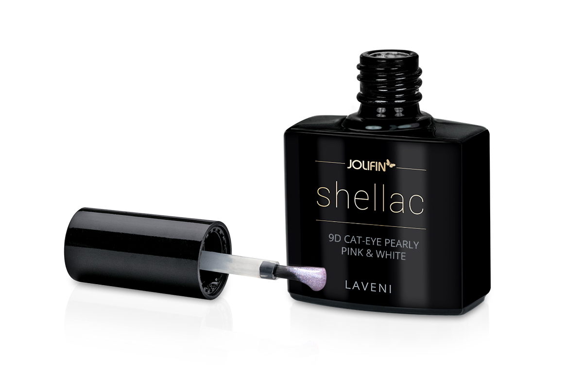 Jolifin LAVENI Shellac - 9D Cat-Eye pearly pink & white 10ml