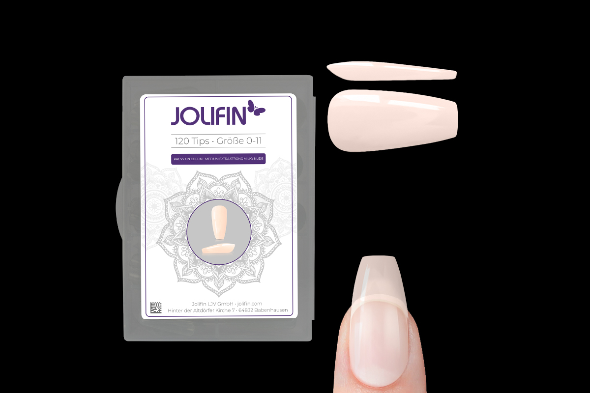 Jolifin 120er Tipbox Press-On Coffin - medium extra strong milky nude