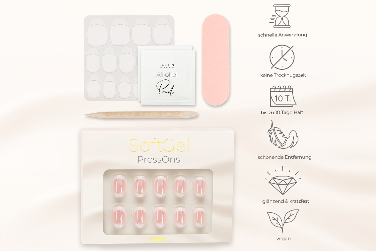 Jolifin SoftGel PressOns - short square - French-white pearl