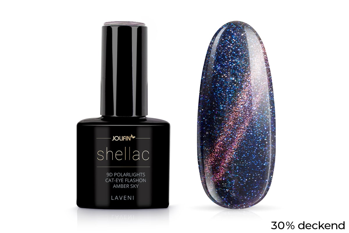 Jolifin LAVENI Shellac - 9D Polarlights Cat-Eye FlashOn amber sky 10ml