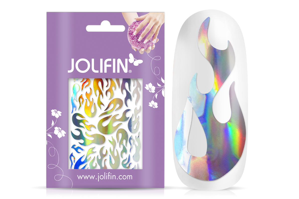 Jolifin Hologram Sticker - Flame silver rainbow