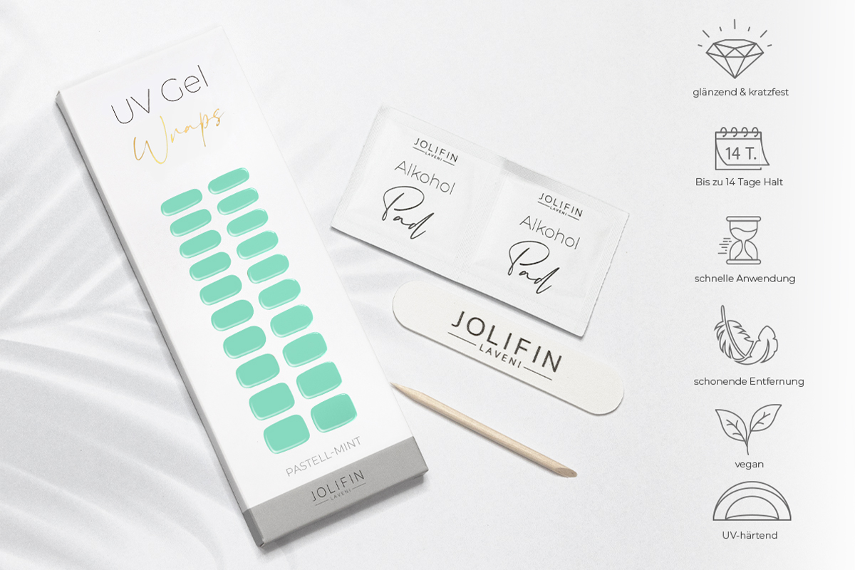 Jolifin LAVENI UV Gel Wraps - pastel mint