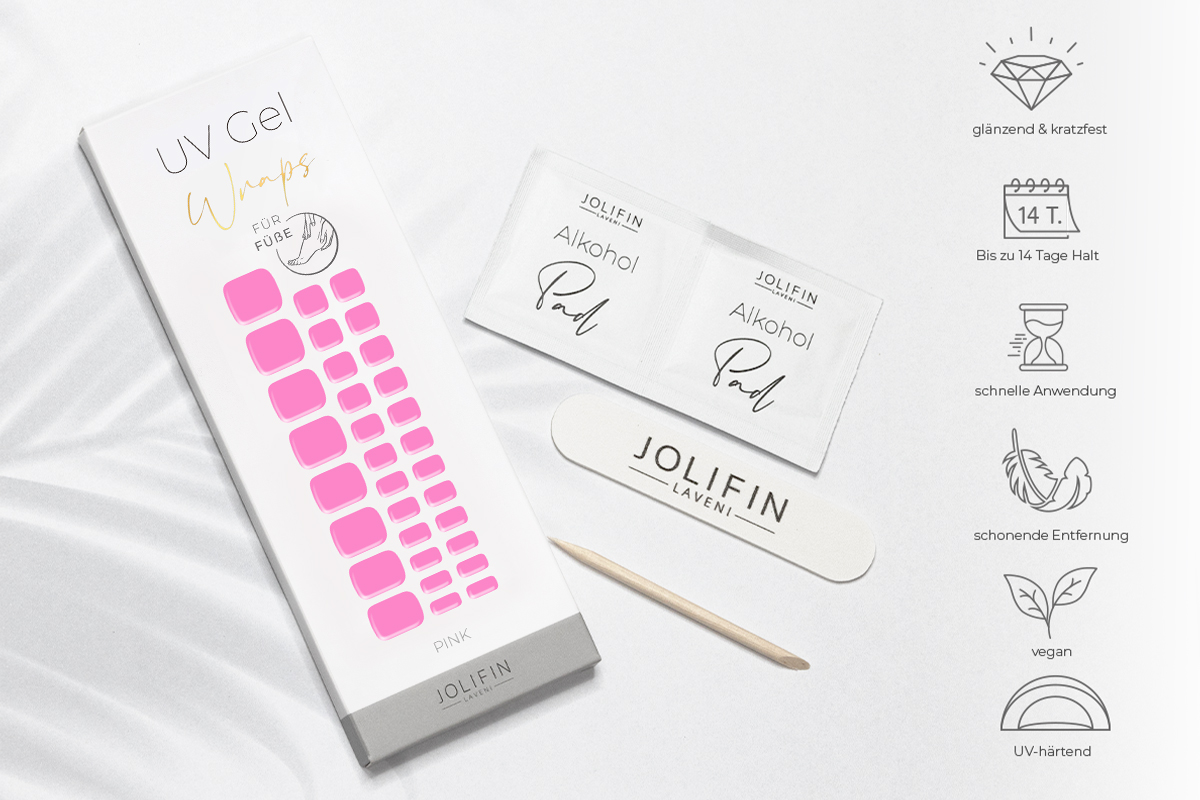 Jolifin LAVENI UV gel wraps for feet - pink