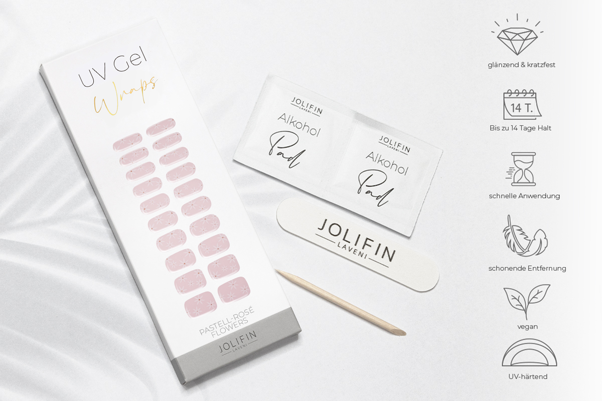 Jolifin LAVENI UV Gel Wraps - pastel-rosé flowers
