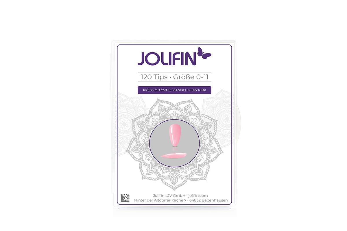 Jolifin 120 Tipbox Press-On oval almond milky pink