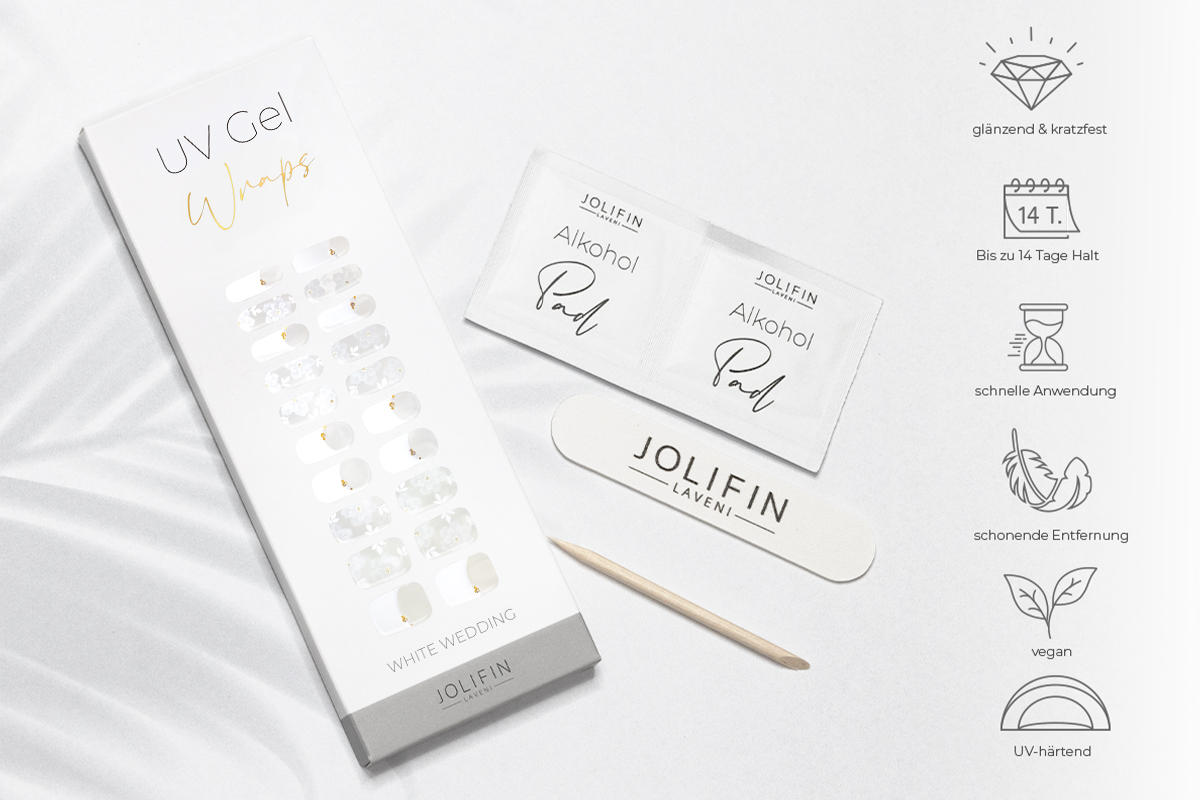 Jolifin LAVENI UV Gel Wraps - white wedding