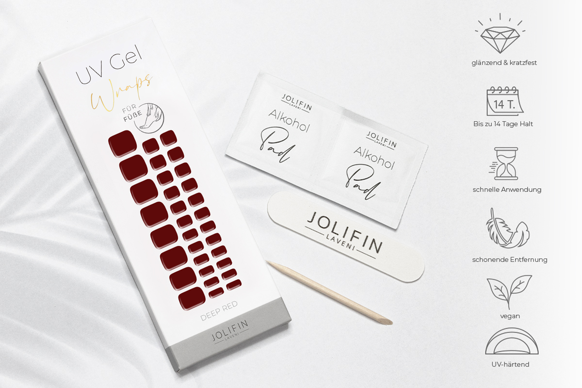 Jolifin LAVENI UV Gel-Wraps für Füße - deep red