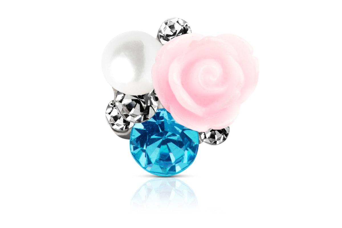 Jolifin Overlay Sapphire Rhinestone with Rose