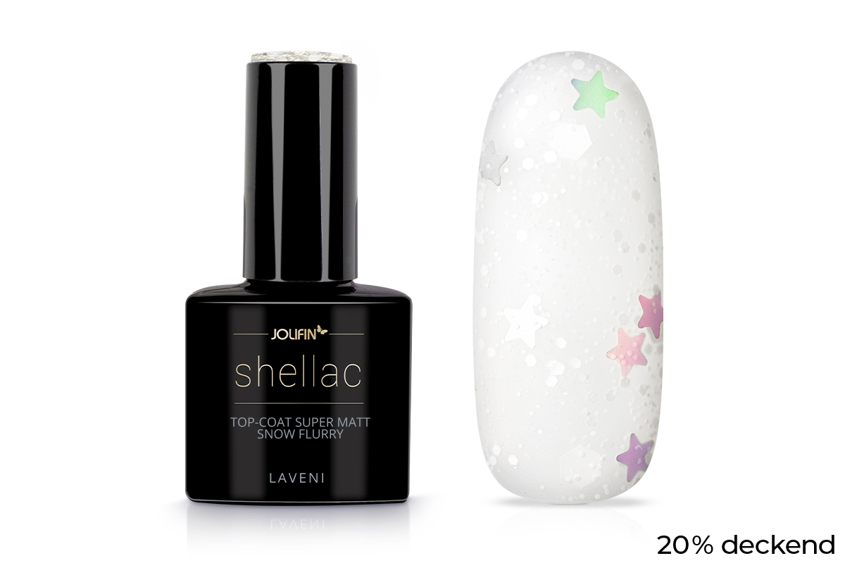 Jolifin LAVENI Shellac - Top-Coat super matt without sweat layer snow flurry 10ml