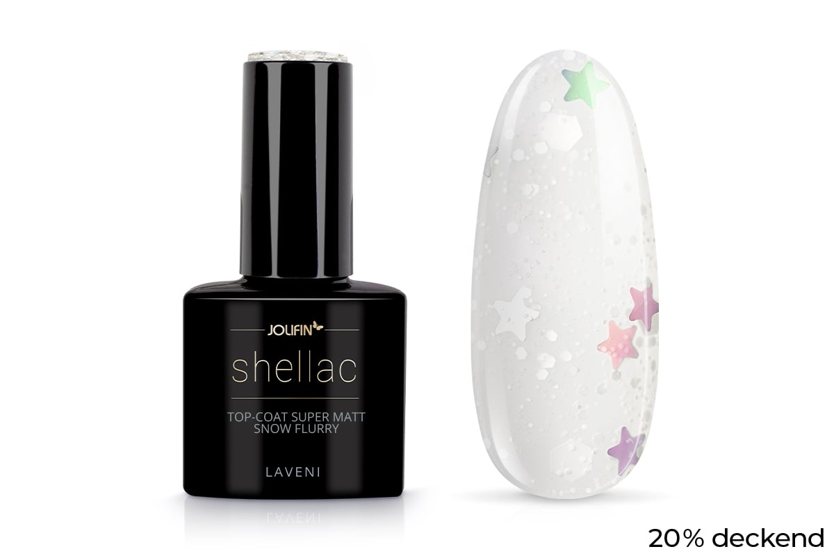 Jolifin LAVENI Shellac - Top-Coat super matt without sweat layer snow flurry 10ml