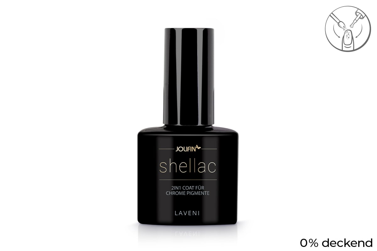 Jolifin LAVENI Shellac - 2in1 Coat für Chrome Pigmente 10ml