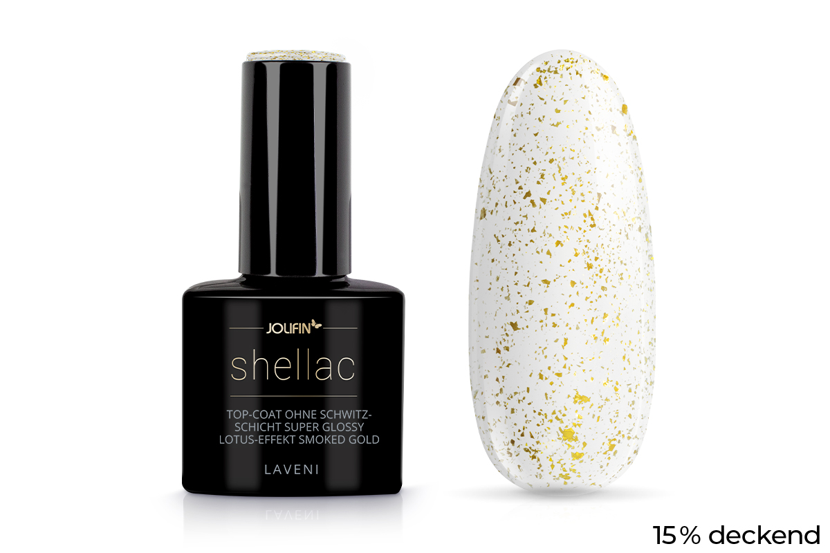 Jolifin LAVENI Shellac – Top coat without a tack coat super-glossy lotus effect,smoked gold 10ml