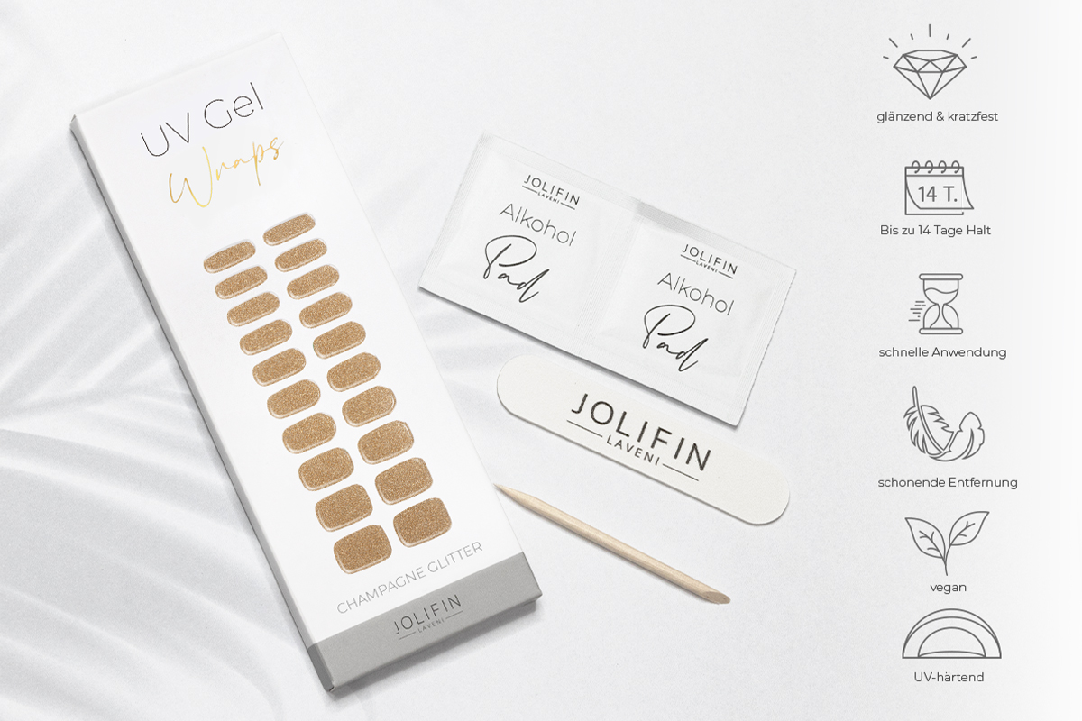 Jolifin LAVENI UV Gel-Wraps - champagne Glitter