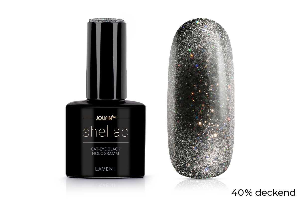 Jolifin LAVENI Shellac - Cat-Eye black Hologramm 10ml 