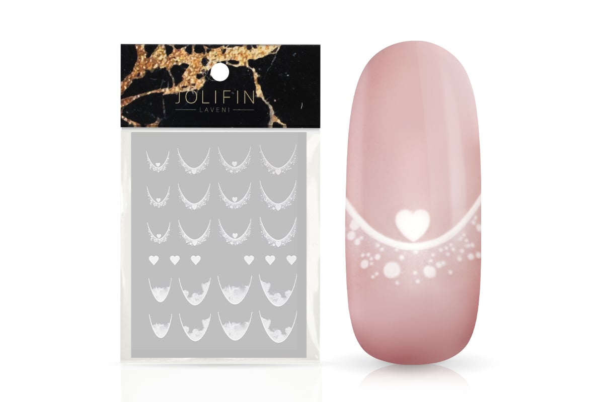 Jolifin LAVENI XL Sticker - Ombre French white hearts & marble