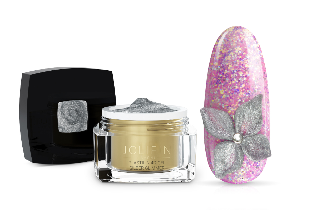 Jolifin LAVENI Plastilin 4D Gel - silber Glimmer 5ml