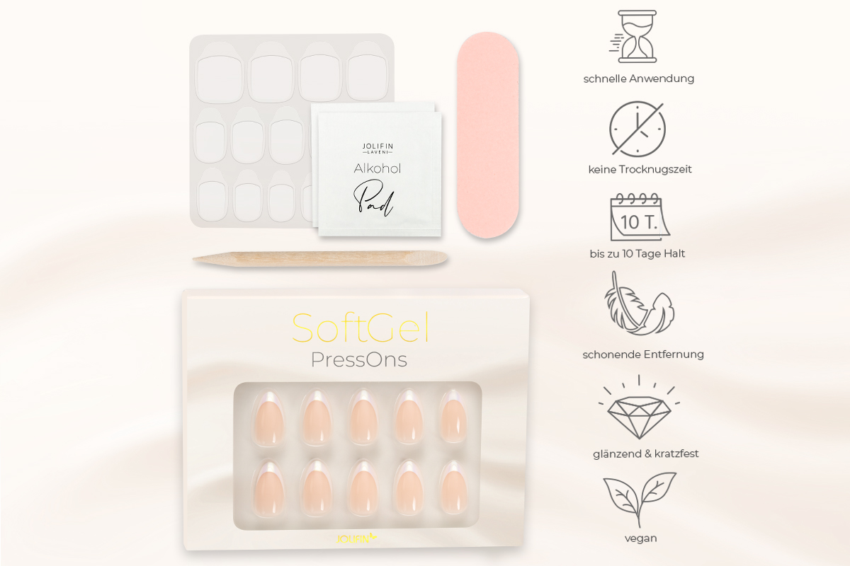 Jolifin SoftGel PressOns - short almond - French aurora pearl