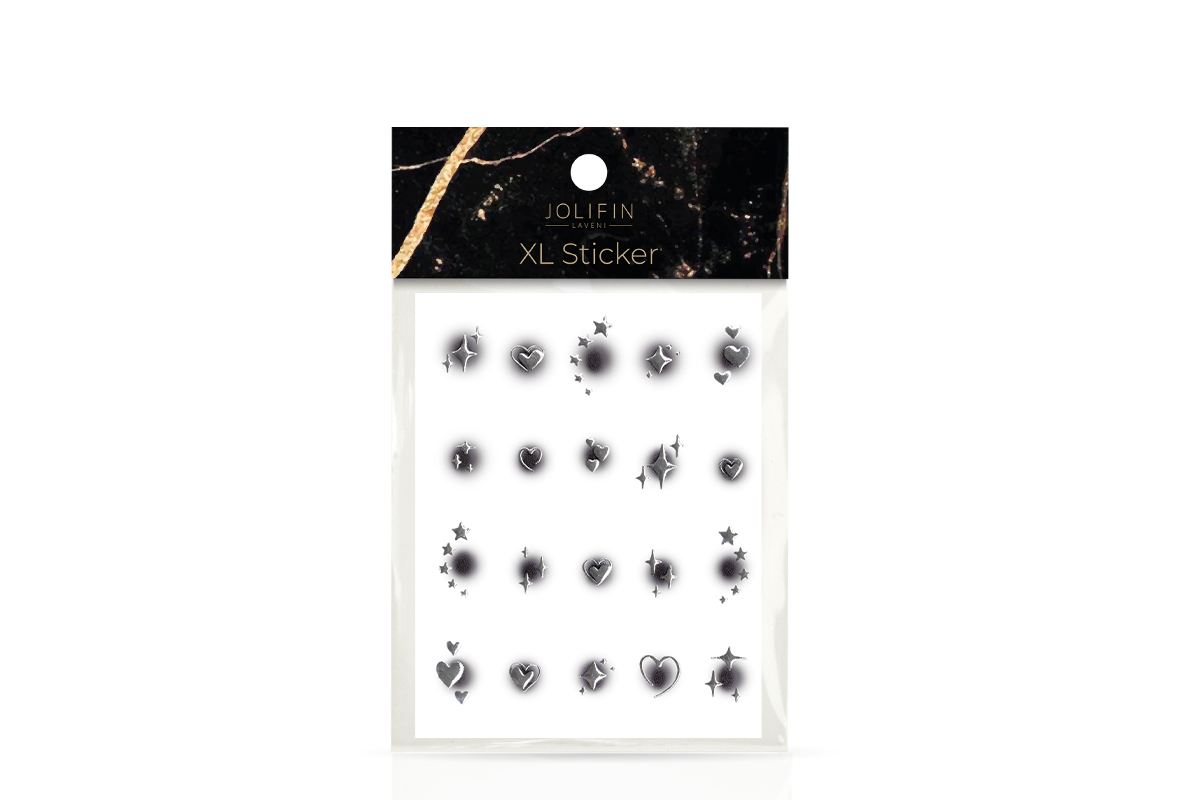 Jolifin LAVENI XL Sticker - silver hearts & stars aura black