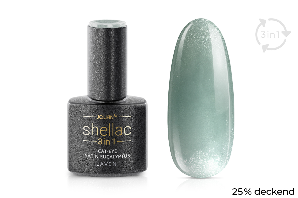 Jolifin LAVENI 3in1 Shellac - Cat-Eye satin eucalyptus 10ml