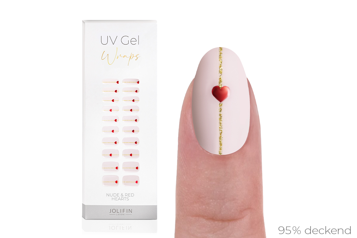 Jolifin LAVENI UV Gel Wraps - nude & red hearts