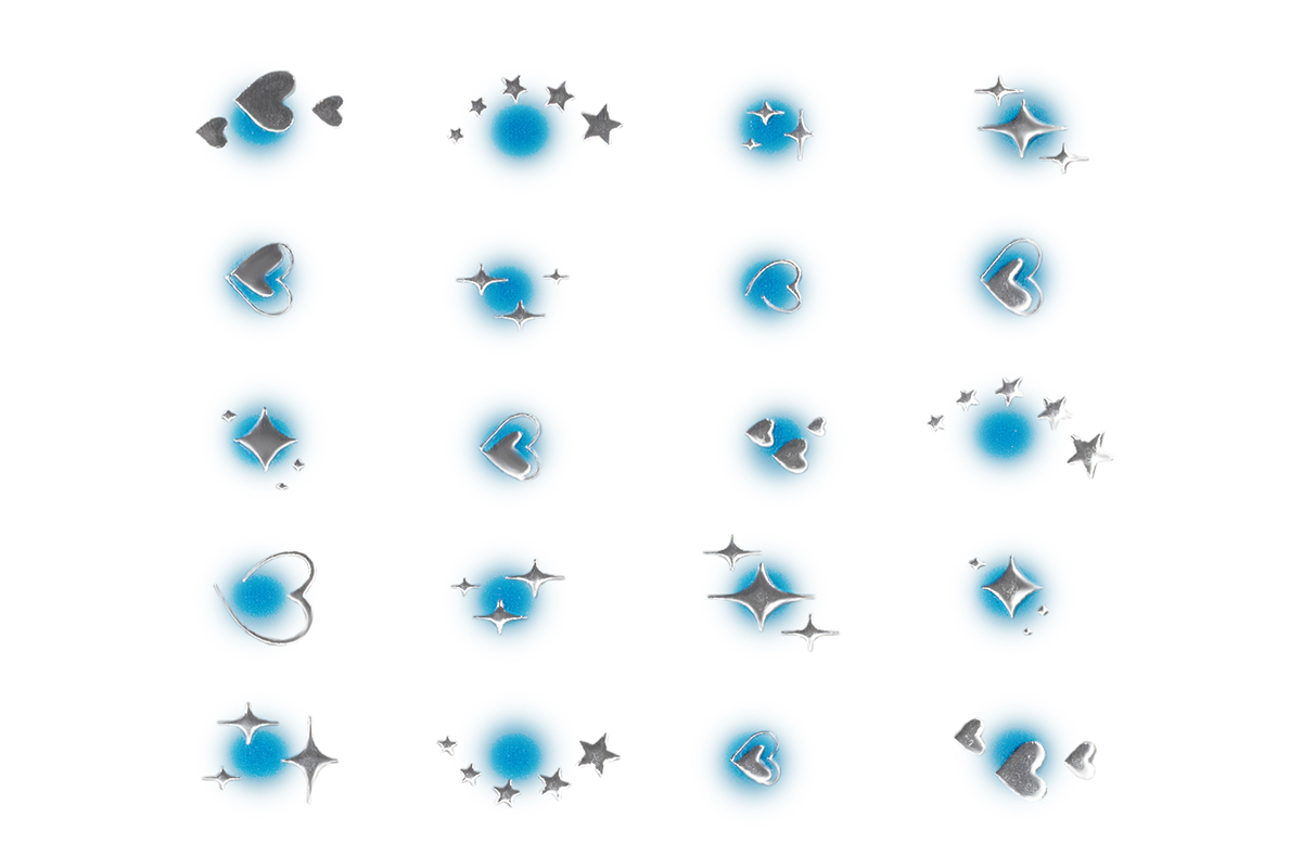Jolifin LAVENI XL Sticker - silver hearts & stars aura blue