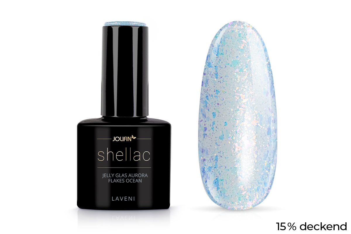 Jolifin LAVENI Shellac - Jelly Glas aurora Flakes ocean 10ml