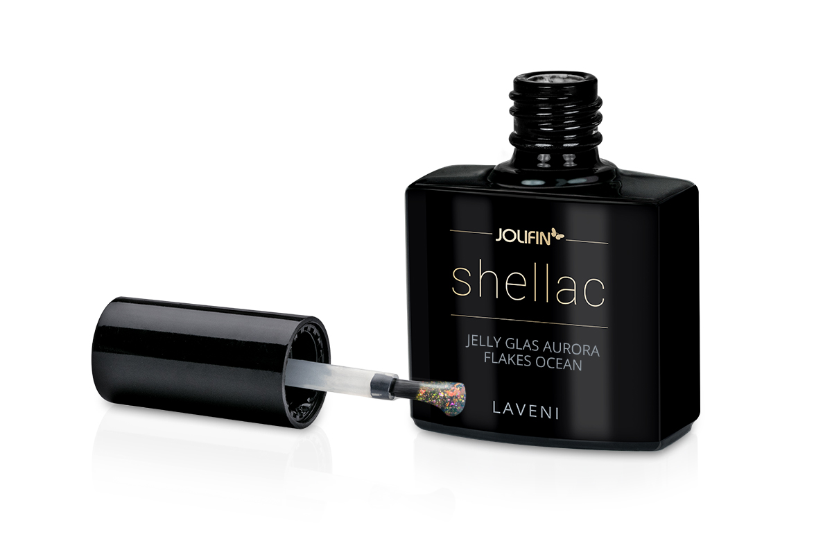 Jolifin LAVENI Shellac - Jelly Glas aurora Flakes ocean 10ml