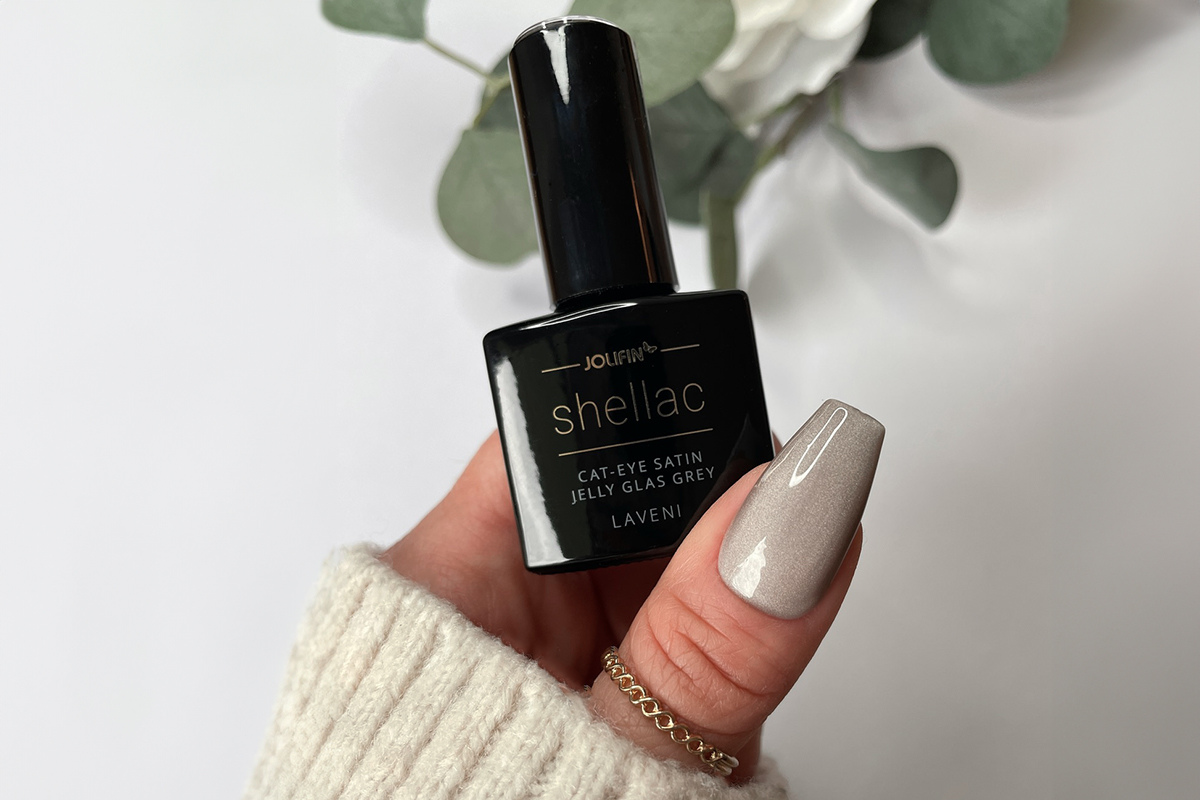 Jolifin LAVENI Shellac - Cat-Eye Satin Jelly Glass grey 10ml