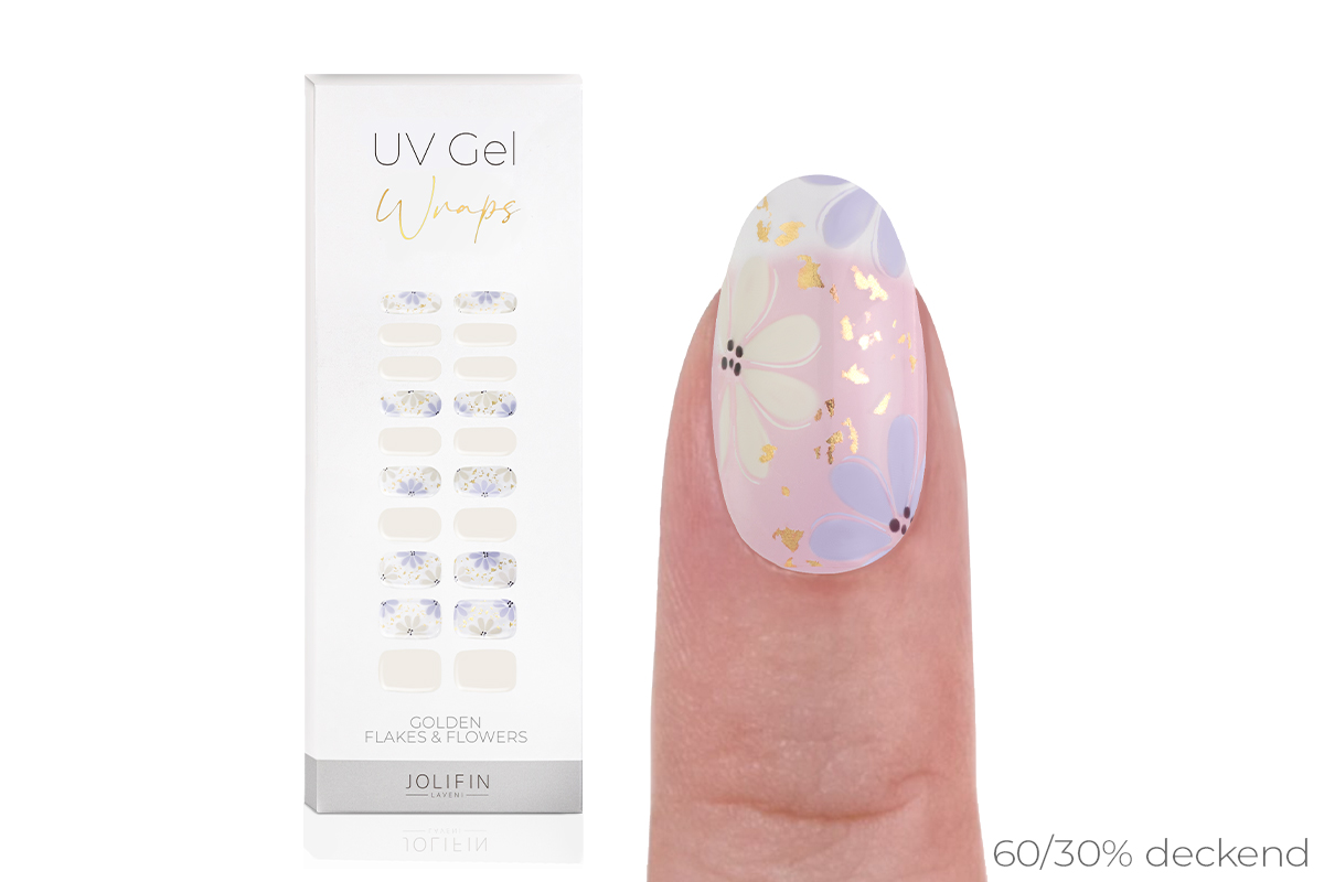 Jolifin LAVENI UV Gel-Wraps - golden flakes & flowers
