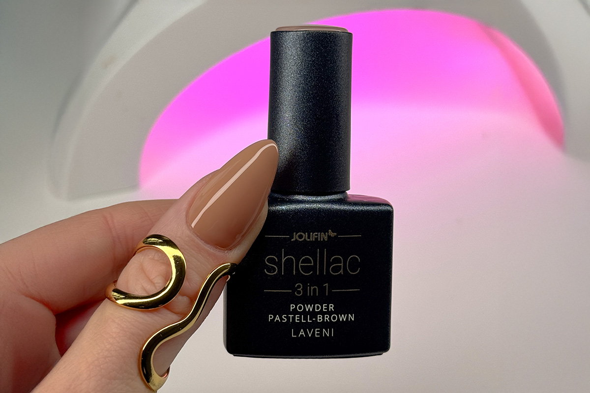Jolifin LAVENI 3in1 Shellac - powder pastell-brown 10ml