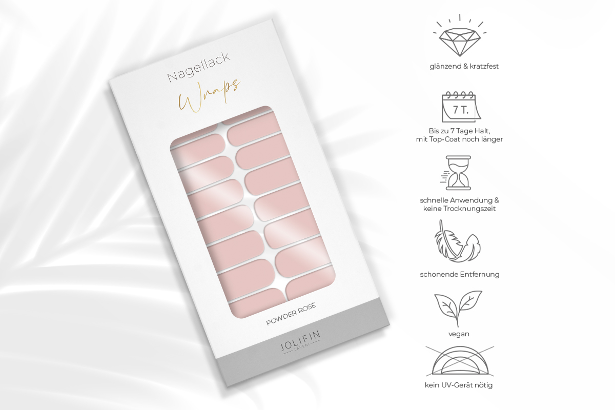 Jolifin LAVENI Nagellack-Wraps - powder rosé