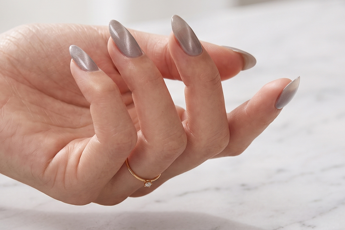 Jolifin LAVENI Shellac - Cat-Eye Satin Jelly Glas grey 10ml