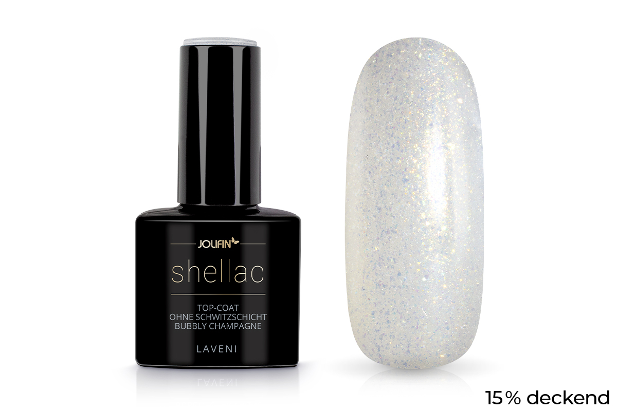 Jolifin LAVENI Shellac - Top-Coat without sweat layer bubbly champagne 10ml