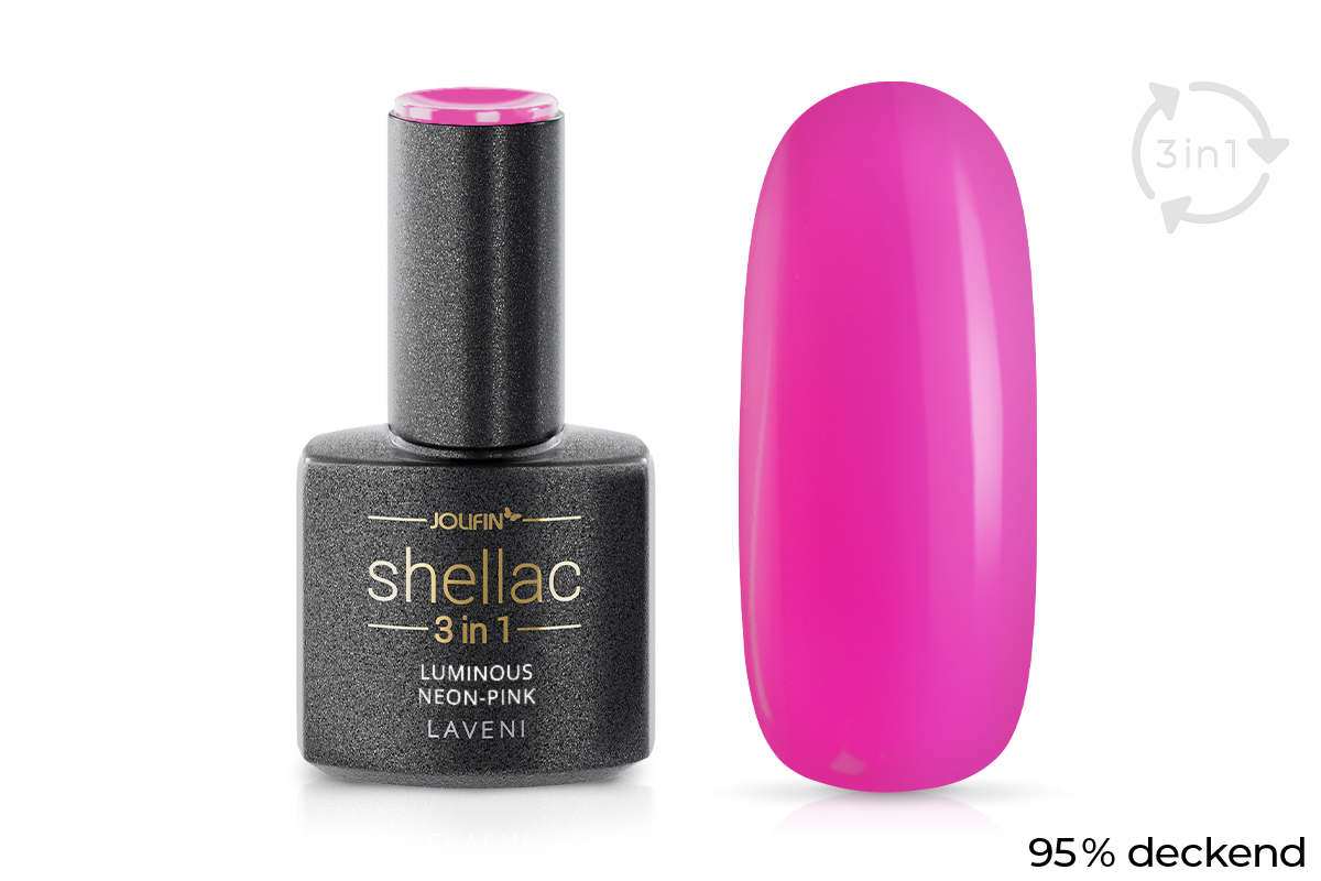Jolifin LAVENI 3in1 Shellac - luminous neon-pink 10ml